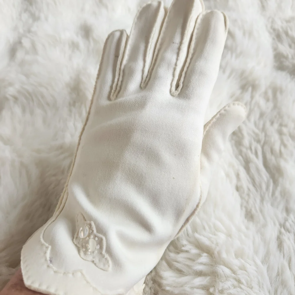 Vintage MCM Cotton Gloves Off White 100% English Douel Cotton Made in Japan 7.5